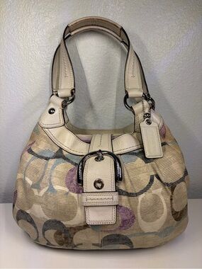 COACH Lynn Soho Multicolor Optic Art Linen Hobo Bag Purse #A1120-F16590